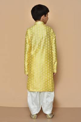 Yellow printed art silk boys-dhoti-kurta 5