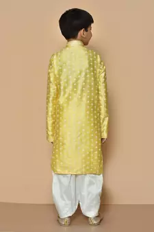 Yellow printed art silk boys-dhoti-kurta
