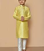 Yellow printed art silk boys-kurta-pyjama