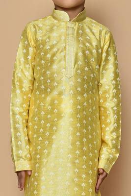 Yellow printed art silk boys-kurta-pyjama 2