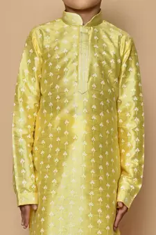 Yellow printed art silk boys-kurta-pyjama