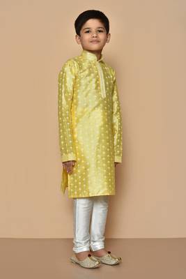 Yellow printed art silk boys-kurta-pyjama 3