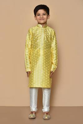 Yellow printed art silk boys-kurta-pyjama 4