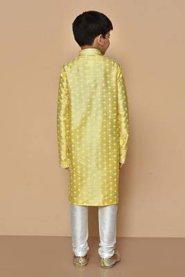Yellow printed art silk boys-kurta-pyjama 5