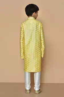 Yellow printed art silk boys-kurta-pyjama