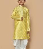 Yellow printed art silk boys-kurta-pyjama