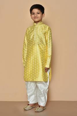 Yellow printed art silk boys-kurta-pyjama 3