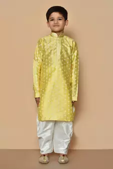 Yellow printed art silk boys-kurta-pyjama
