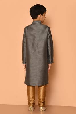 Grey embroidered art silk boys-kurta-pyjama 5