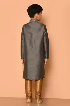 Grey embroidered art silk boys-kurta-pyjama