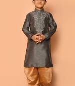 Grey embroidered art silk boys-dhoti-kurta