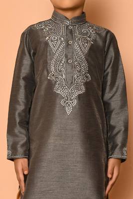 Grey embroidered art silk boys-dhoti-kurta 2