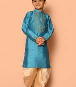 Blue embroidered art silk boys-dhoti-kurta