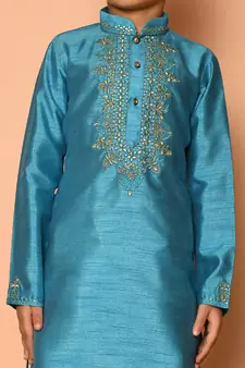 Blue embroidered art silk boys-dhoti-kurta