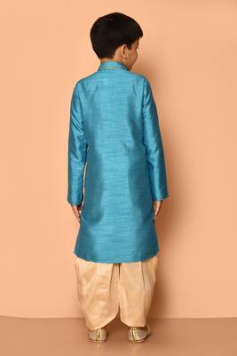 Blue embroidered art silk boys-dhoti-kurta 5