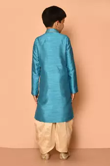 Blue embroidered art silk boys-dhoti-kurta