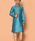 Blue embroidered art silk boys-kurta-pyjama