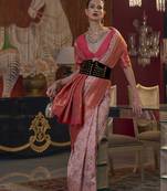 Light Pink Woven Silk Blend Saree With Blouse