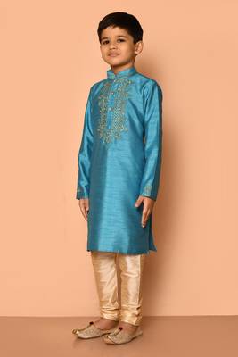 Blue embroidered art silk boys-kurta-pyjama 3