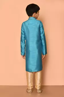Blue embroidered art silk boys-kurta-pyjama