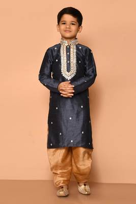 Grey embroidered art silk boys-dhoti-kurta 1