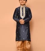 Grey embroidered art silk boys-dhoti-kurta