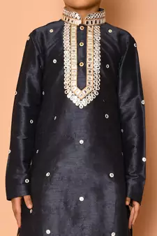 Grey embroidered art silk boys-dhoti-kurta
