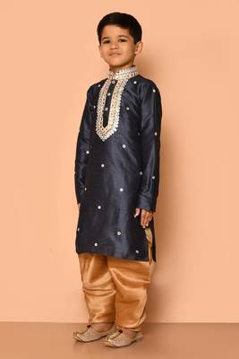 Grey embroidered art silk boys-dhoti-kurta 3