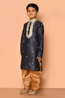 Grey embroidered art silk boys-dhoti-kurta