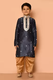 Grey embroidered art silk boys-dhoti-kurta
