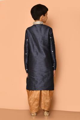 Grey embroidered art silk boys-dhoti-kurta 5