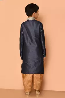 Grey embroidered art silk boys-dhoti-kurta