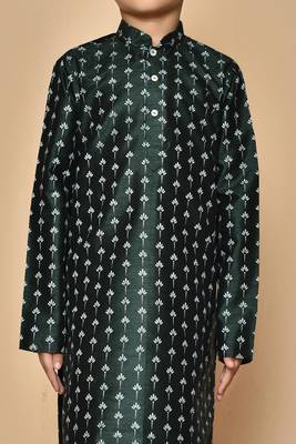 Green printed art silk boys-kurta-pyjama 2