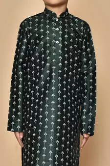 Green printed art silk boys-kurta-pyjama
