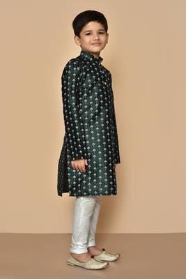 Green printed art silk boys-kurta-pyjama 3