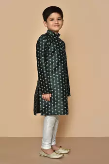 Green printed art silk boys-kurta-pyjama