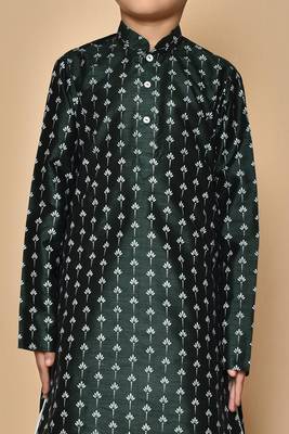 Green printed art silk boys-dhoti-kurta 2