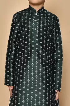Green printed art silk boys-dhoti-kurta