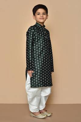 Green printed art silk boys-dhoti-kurta 3