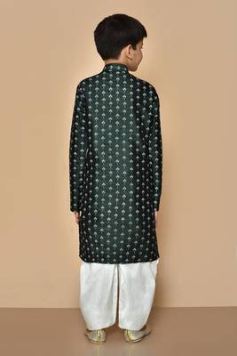 Green printed art silk boys-dhoti-kurta 5