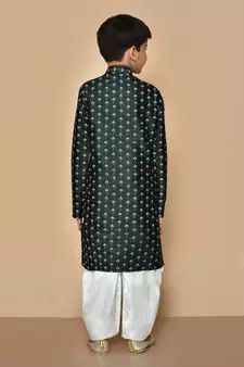 Green printed art silk boys-dhoti-kurta