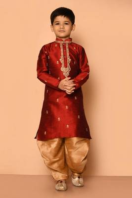 Maroon embroidered art silk boys-dhoti-kurta 1