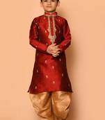Maroon embroidered art silk boys-dhoti-kurta
