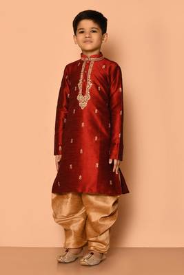 Maroon embroidered art silk boys-dhoti-kurta 2