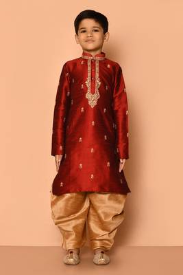 Maroon embroidered art silk boys-dhoti-kurta 3