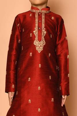 Maroon embroidered art silk boys-dhoti-kurta 4