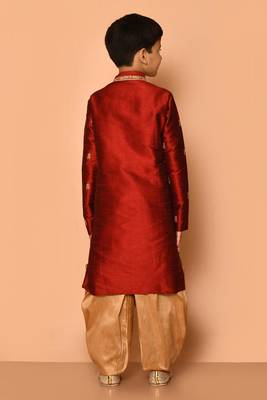 Maroon embroidered art silk boys-dhoti-kurta 5