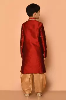 Maroon embroidered art silk boys-dhoti-kurta