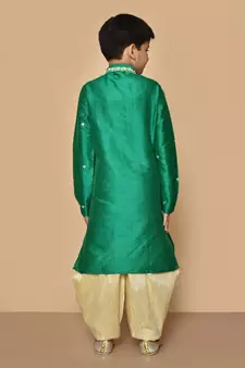 Green embroidered art silk boys-dhoti-kurta