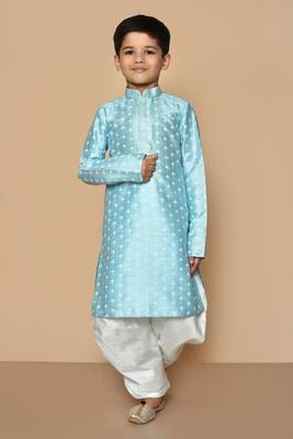 Blue printed art silk boys-dhoti-kurta 1